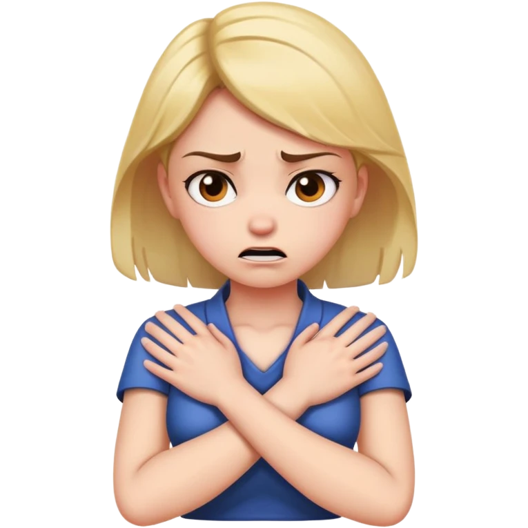 Girl with hands crossed over chest holding neck angry  emoji