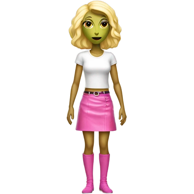 reptilian alien woman, blonde, in pink leather mini skirt, full body emoji