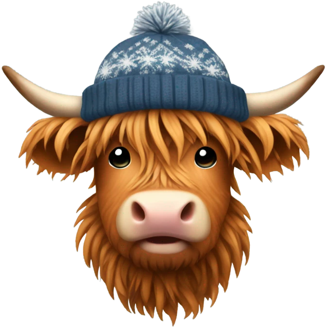 Highland cow in winter beanie hat emoji