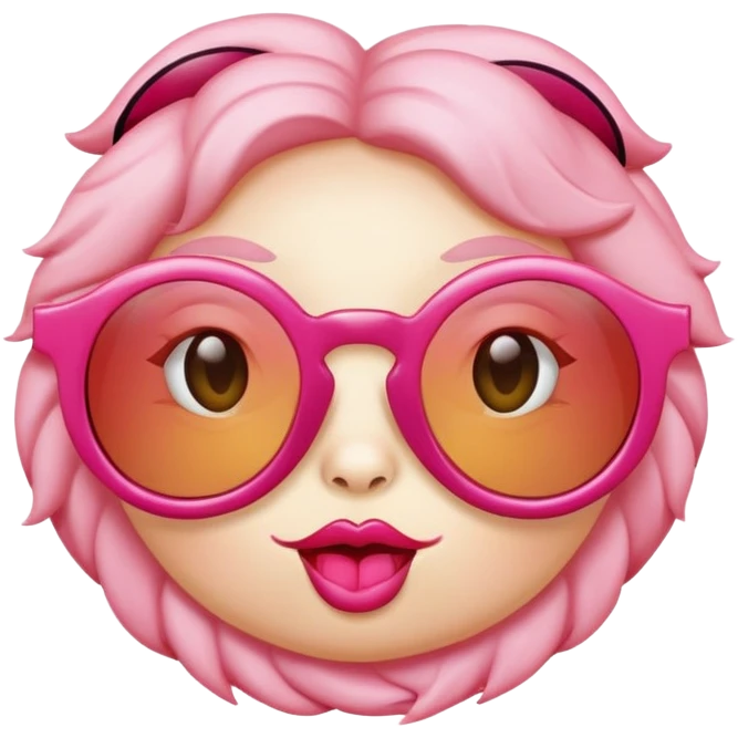 Un rond rose avec des lunettes de soleil qui fait un bisou emoji