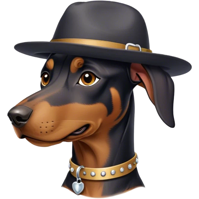 Doberman wearing a hat and collar emoji