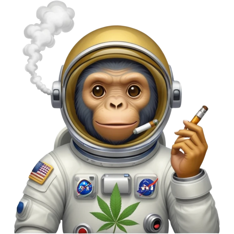 multiple apes in space suits floating smoking weed emoji