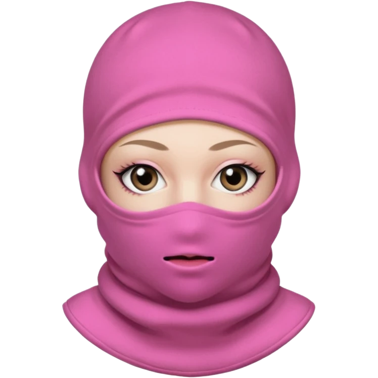 baggy stylish 3 hole balaclava pink in colour with girly eyes showing through the eye holes of the balaclava with beautiful eyelashes on  emoji