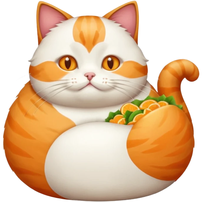 cat eating alot of food with a bloated tummy emoji