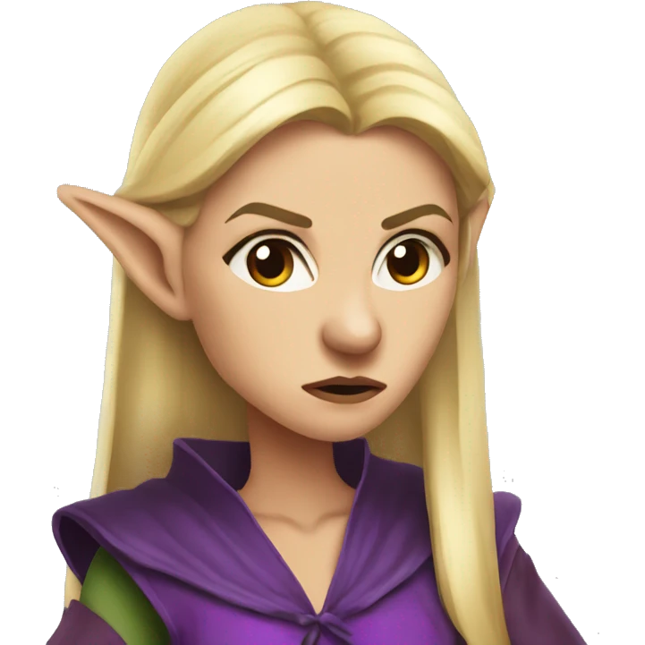 Noble female Elf with Elf ears and blonde hair and purple robes Angry angry angry expression emoji
