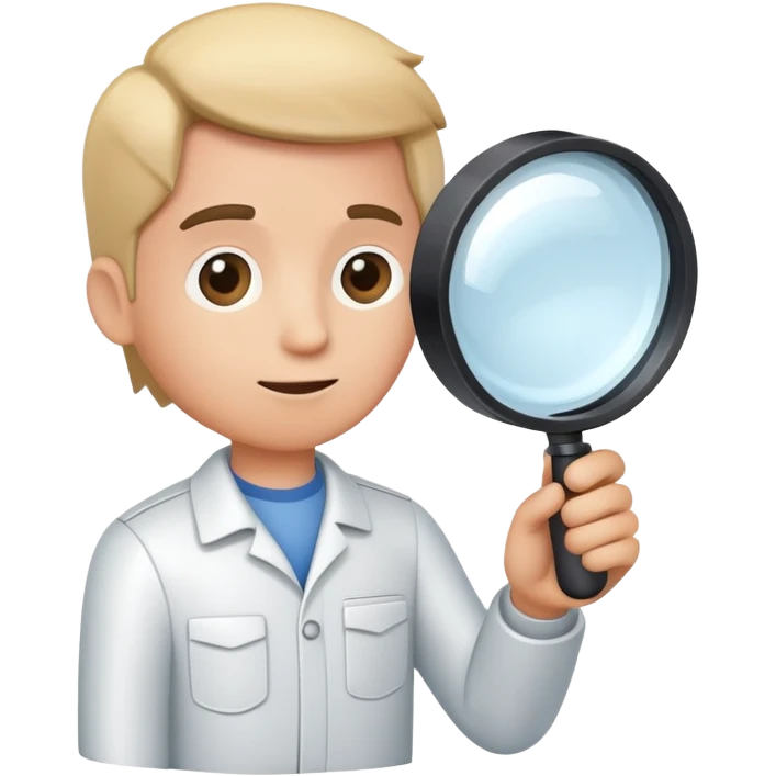 cartoon mechanic looking at small car through large magnifying glass emoji