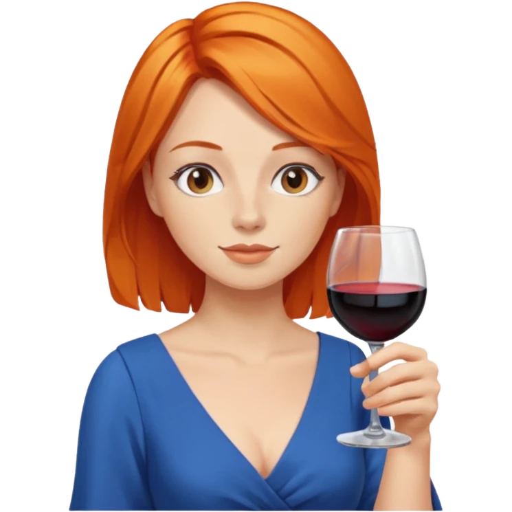 orange hair drinking wine, dress blue emoji