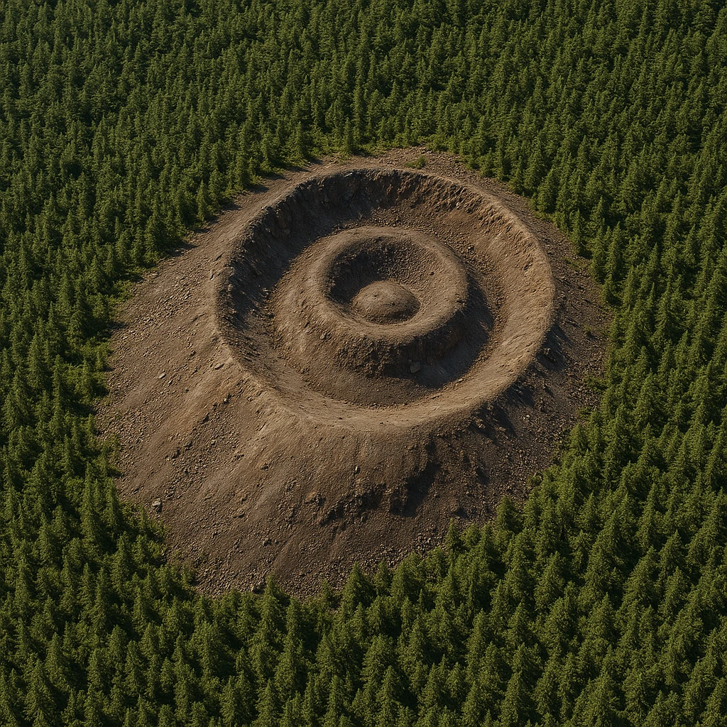 Create a photorealistic aerial view of Patomskiy crater with detailed textures, based on the reference image provided. The style should be photorealistic to capture the natural details and textures accurately. emoji