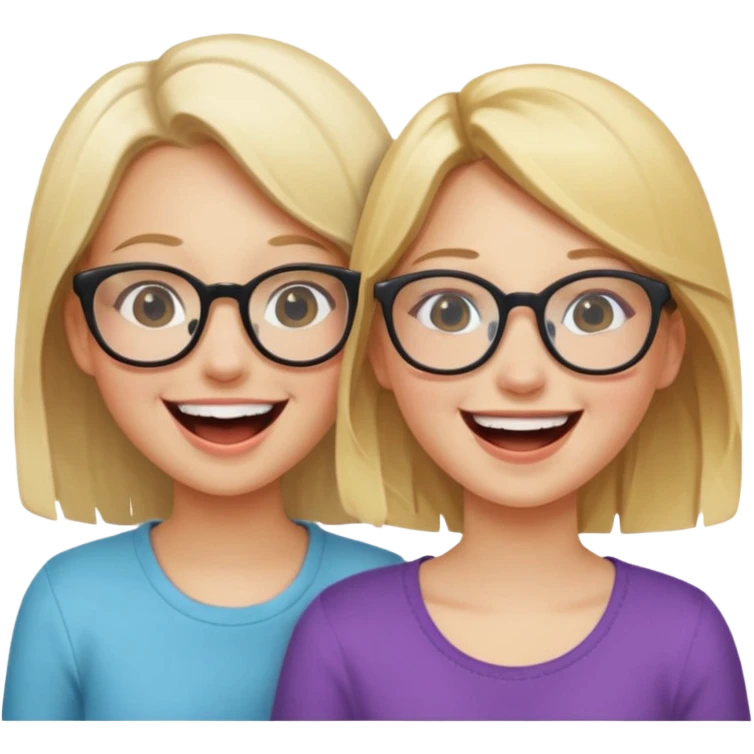 two girls laughing and having fun one on the left is blonde and cute the one on the right is cute with glasses emoji
