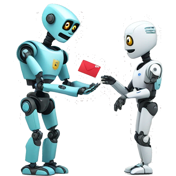 a cute robot handing a card to a student emoji