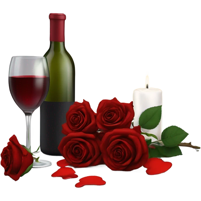 Hyper Realistic Romantic candlelit date,  red roses with bottle of wine  emoji