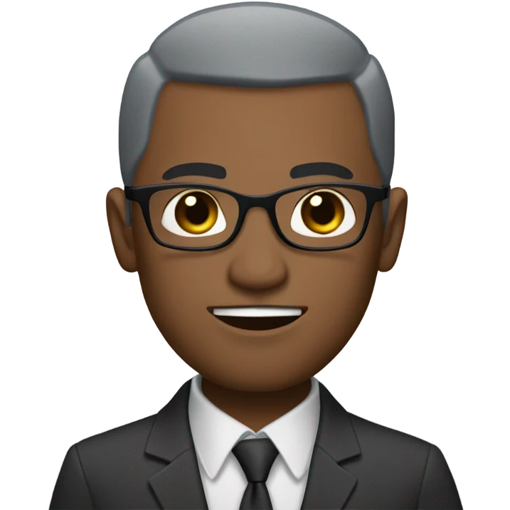 Dwayne hunter  with small round face and suit and glasses and buzz cut and small black eyes and small gray beard and small black eyes and wrinkled forehead emoji