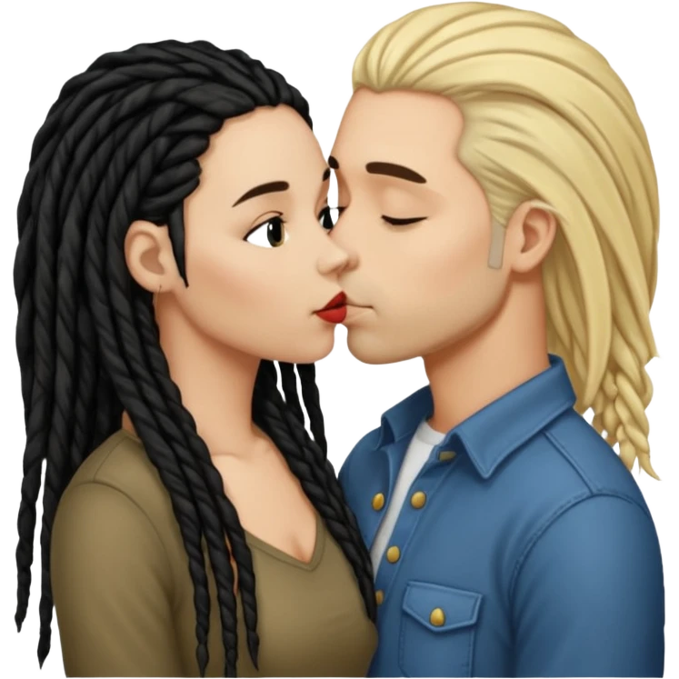 bacio tra coppia donna capelli neri con dread e uomo biondo emoji