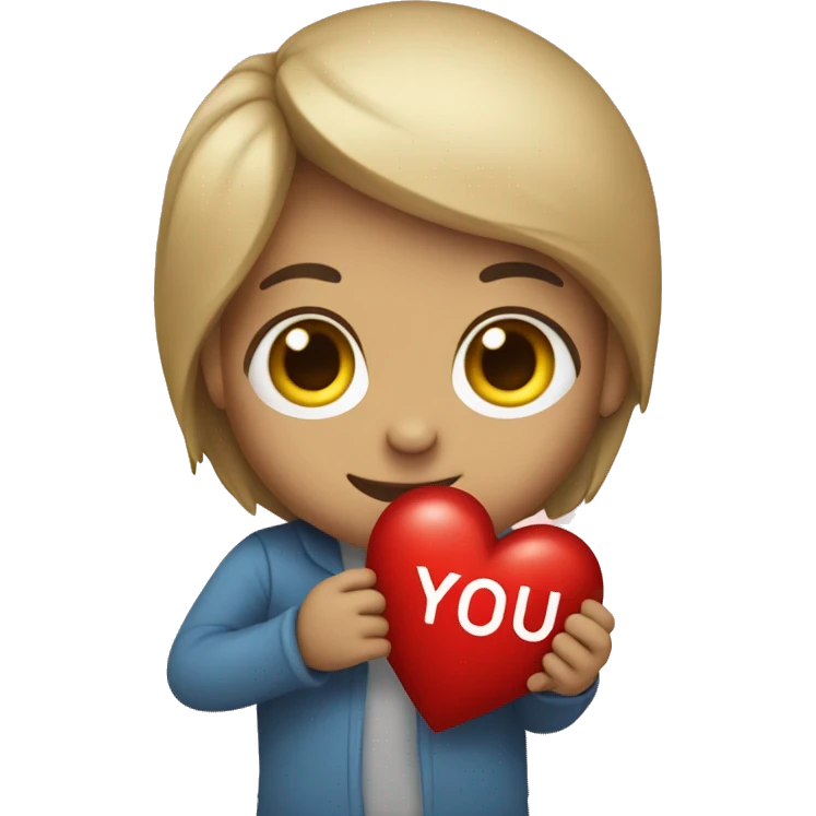 me holding a heart with the word "you" in it emoji