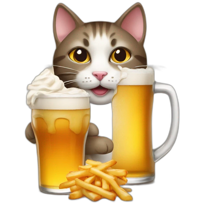 cat with poutine drink a beer emoji