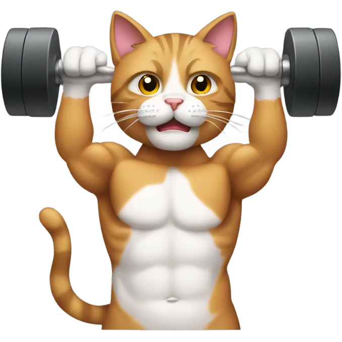A muscular cat lifting dumbbells emoji