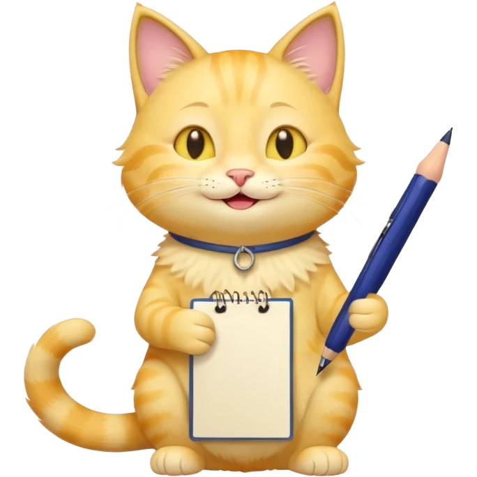 cute yellow smiling cat with full body with note and pen and no clothes emoji