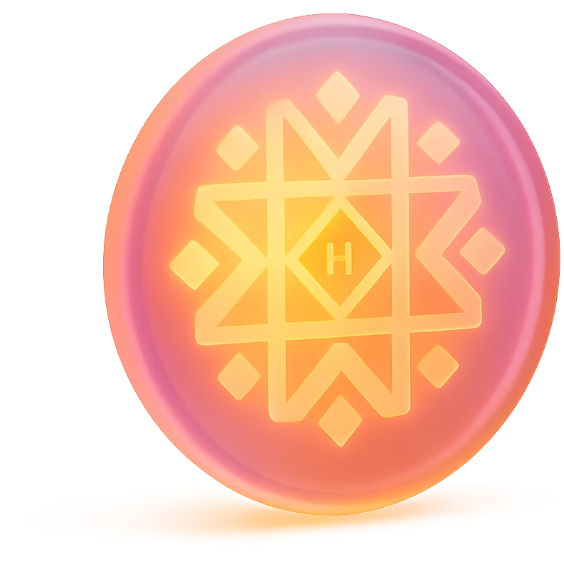 Can you please render an image of a digital artwork with a dreamy, cosmic aesthetic. Make it glowing small circle logo that’s attached in the image and that radiates warm colors—yellow, orange, and magenta. Make the image 3D and look more like an artistic glassmorphism type. Make the image look HD and quality  emoji