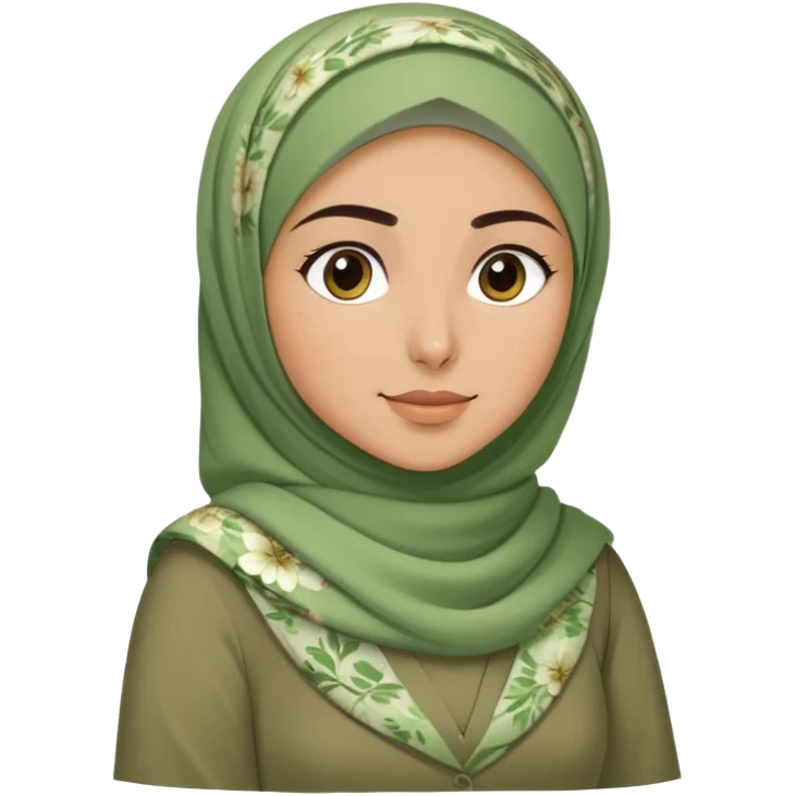 Turkish beautiful finish Konya girl green khaki hijab and light green floral dress and she work on office emoji