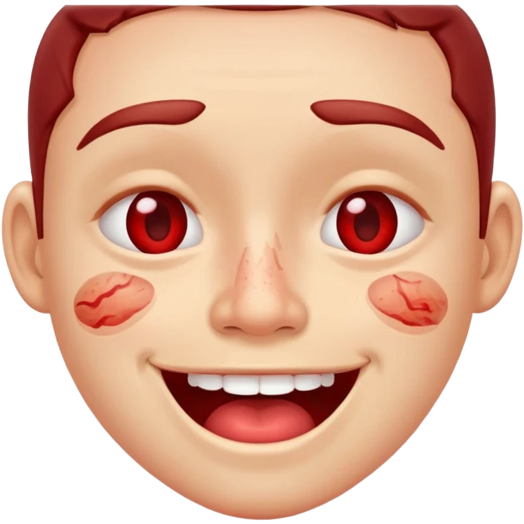 red veins on eyes, drooling smiling mouth, pimples on face

 emoji
