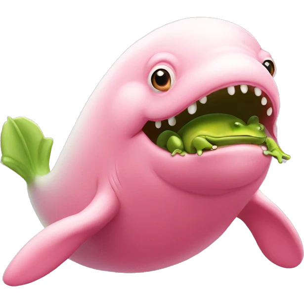 Pink beluga whale with the face of a frog emoji