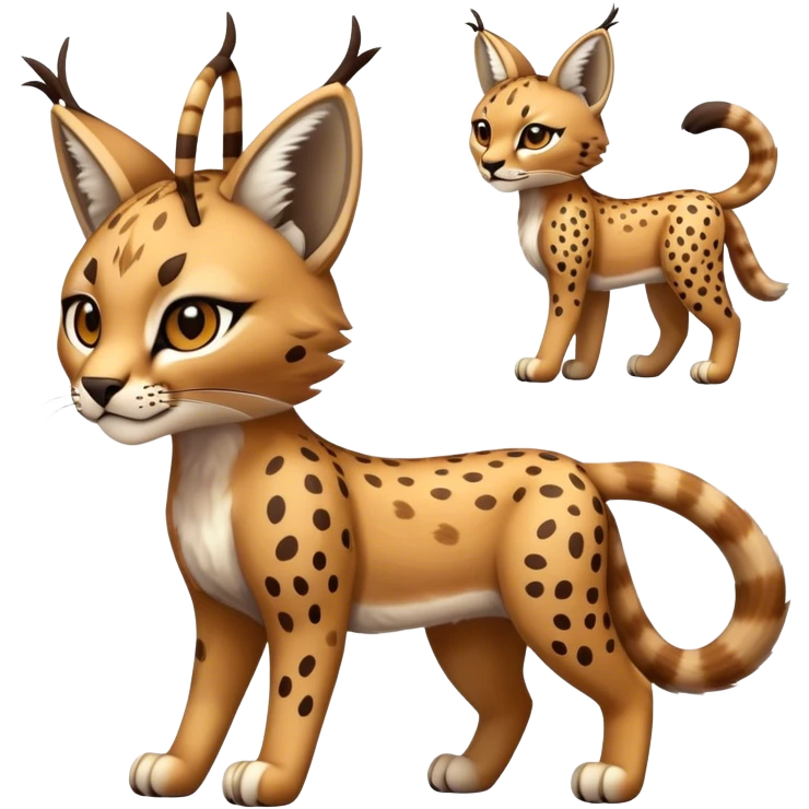 Cute cool bobcat-lynx-cheetah-caracal-animal-hybrid-Fakemon full body with patterns and markings emoji