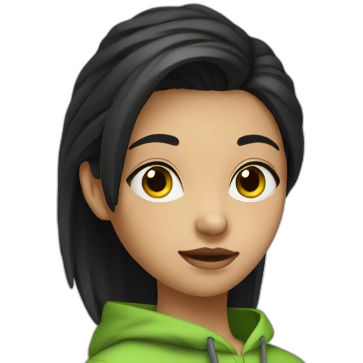 Girl-with-black-short-black-hair-and-green-hoodie emoji