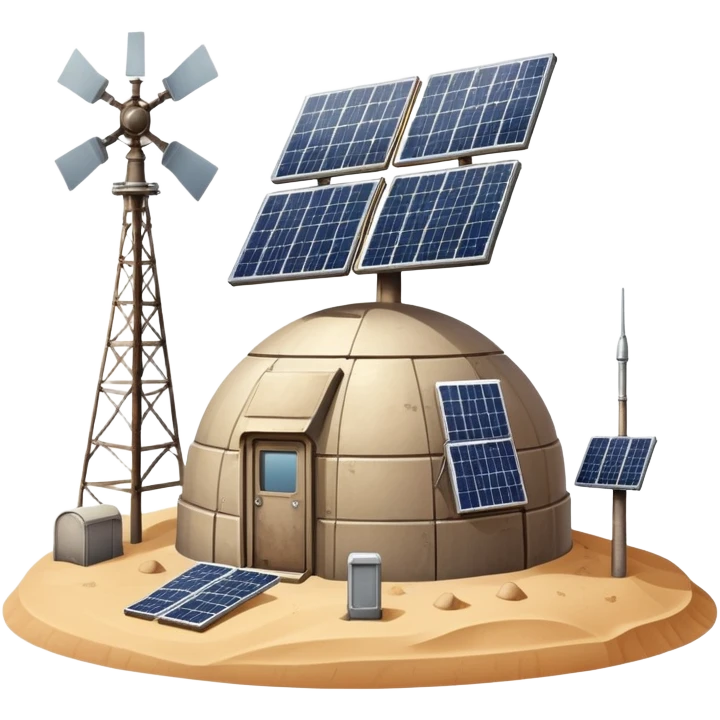 Desert outpost with solar panels and antennas emoji