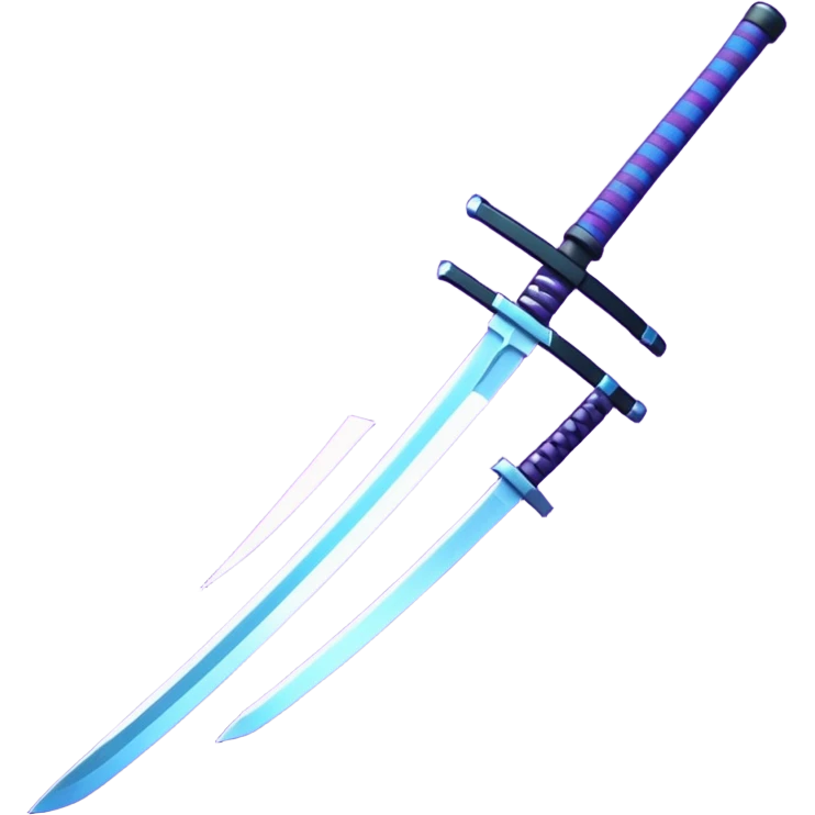Animated emote: Katana breaking into pixels (purple/blue glitch effect). Loopable 3-frame animation. Minimalist, no background. emoji