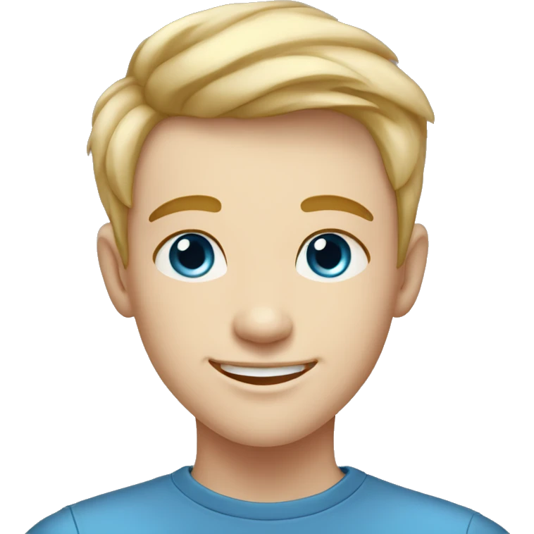 confident happy clean shaven pale teen boy with short blonde light hair blue eyes outdoor portrait emoji
