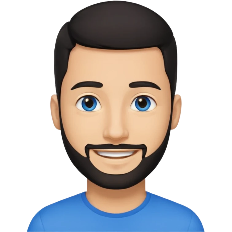 Man 30, black short hair, blue eyes and black short bears, on earpiece emoji