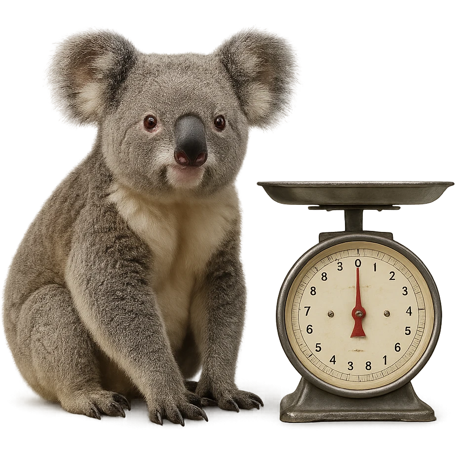 realistic koala sitting next to a scale, lifelike textures, photorealistic style emoji