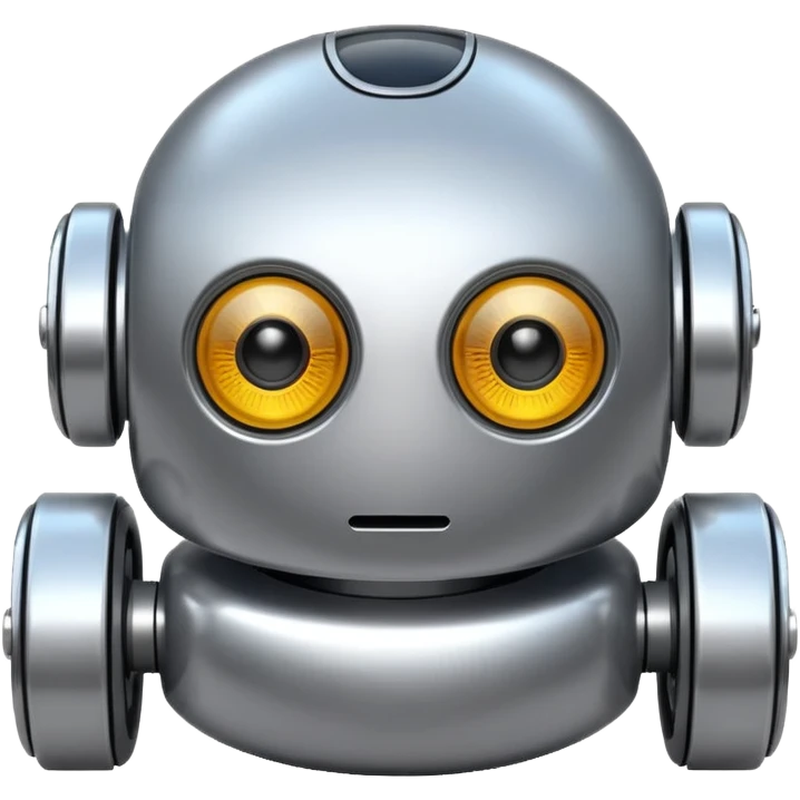 Round robot, big eyes, rolling wheels. emoji