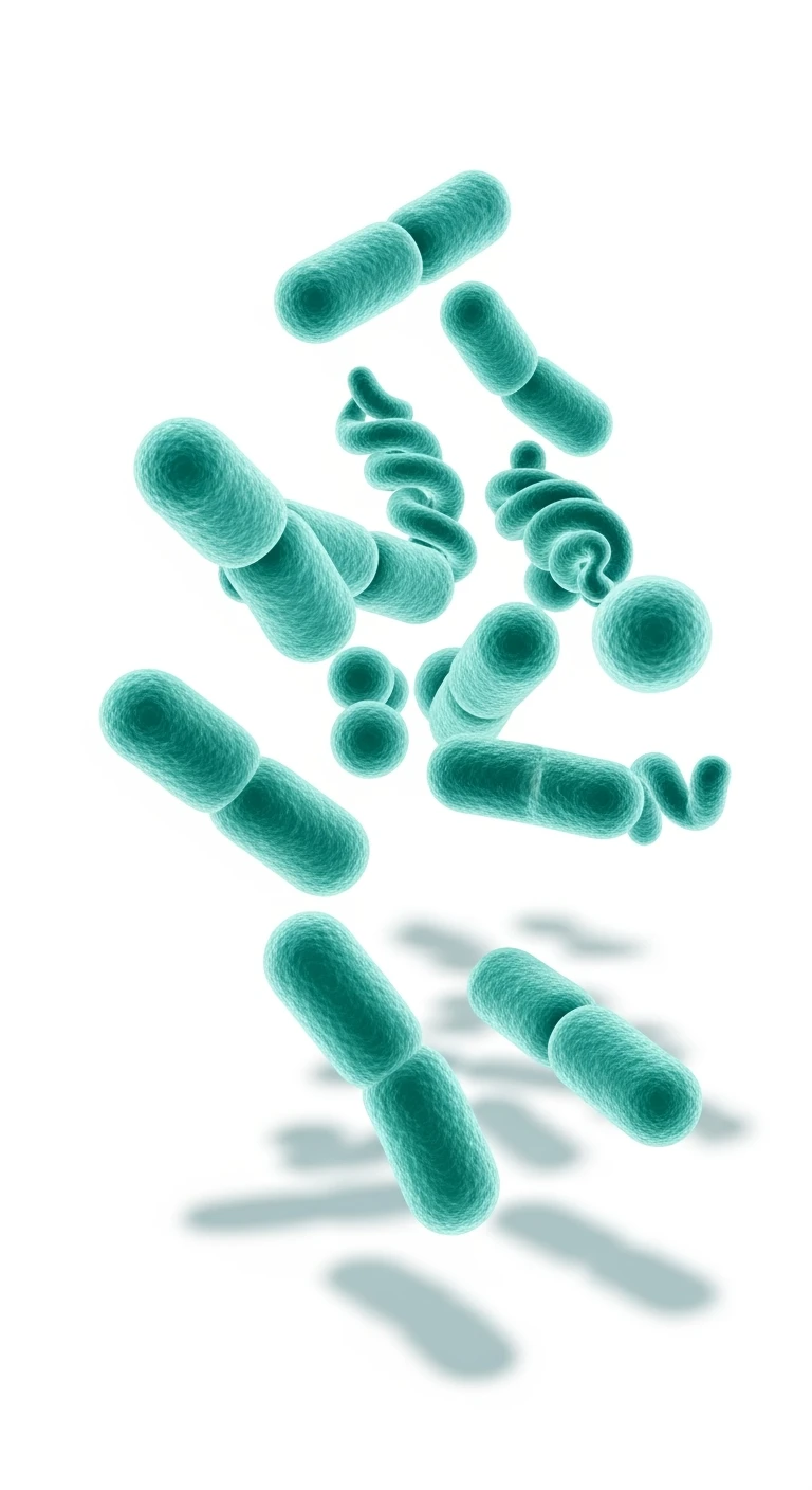 BATTERI INTESTINALI TURCHESI FLUTTUANO IN ARIA, SFONDO BIANCO emoji