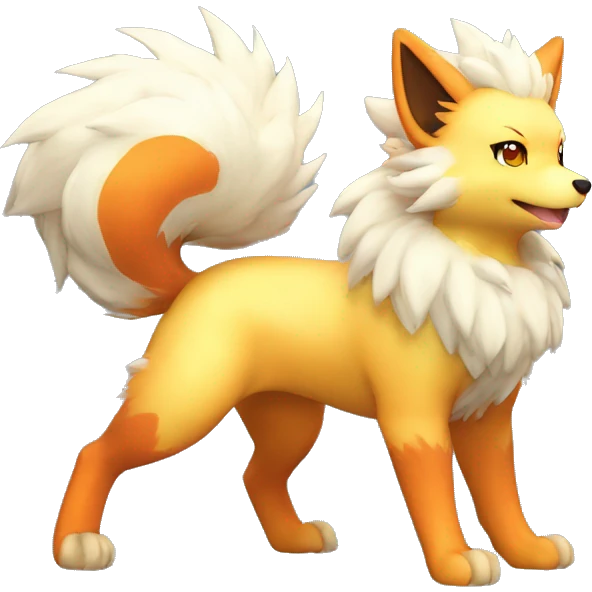 Colorful Shiny Kawaii Cute Arcanine—Vulpix-Fakémon-Pokémon full body emoji