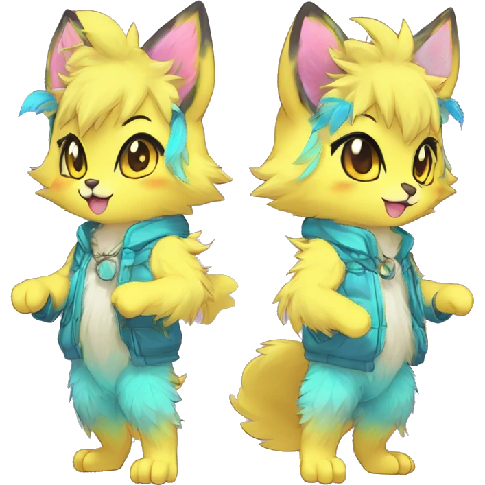Anthro Scalie Fluffy Cool Cute Magical Shiny Colorful Neon Vibrant Colors Sparkle Kemono-style Chibi Fantasy-Animal-Fakémon-Pokémon-Hybrid Fur Sona Aesthetic Full Body emoji