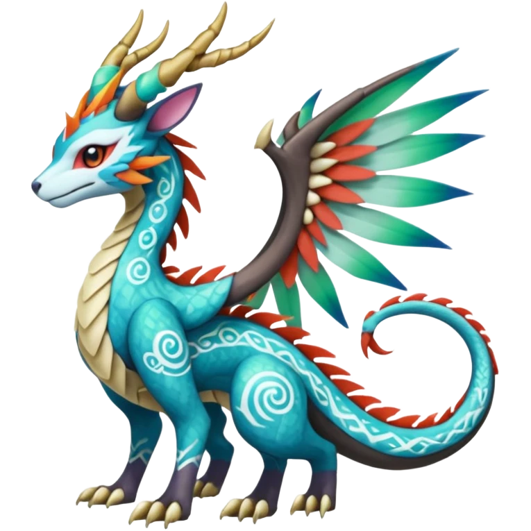 Tribal Colorful Exotic Fionbri-Dutch-Angel-Dragon-Trico-Kalon-Falvie-Vernid-Meloetta-Pokémon-Fakémon-Digimon-Spectrobe-hybrid-fusion, full body emoji