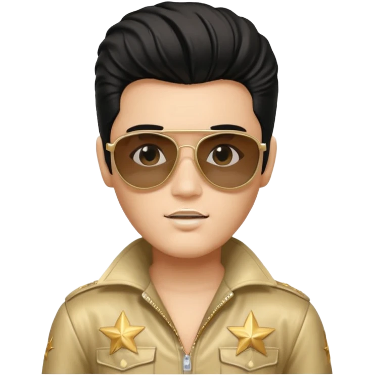 A boy with an Elvis Presley mask with sunglasses dressed as Elvis Presley emoji