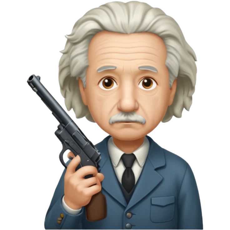 Albert Einstein holding a gun emoji