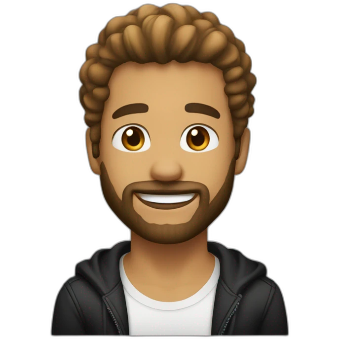 light skin brown guy, fade hair, good beard, white teeth, black t shirt approximately 30 years old emoji