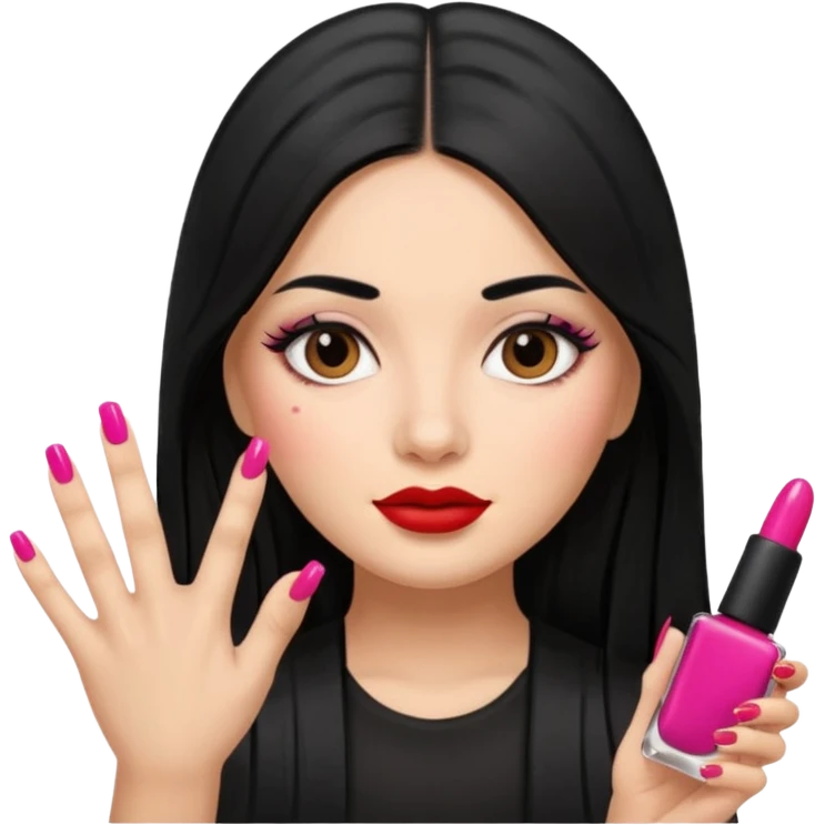latina girl with straight long hair thats black memoji with nail emoji