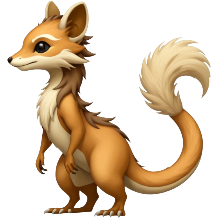 Cool furry anthropomorphic fantasy-Vernid-creature by LiLaiRa with a long tufted tail (full body) emoji