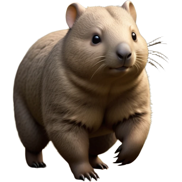 cinematic-wombat-realistic-full-body-waddling-emoji,-stout-muscular-frame-covered-in-coarse-brown-fur,-short-powerful-legs-trotting-determinedly-through-bushland,-round-dark-eyes-filled-with-calm-confidence,-tiny-rounded-ears-twitching-slightly,-strong-digging-claws-visible-on-sturdy-paws,-simplified-yet-realistic-focused-features,-highly-detailed,-glowing-with-a-subtle-earthy-glow emoji