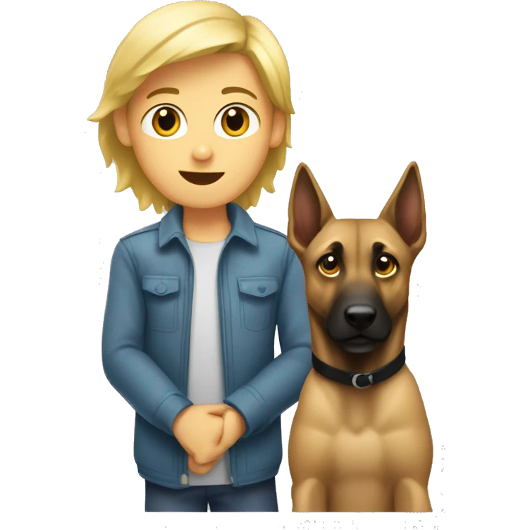 garçon blond qui fait un câlin a un malinois emoji