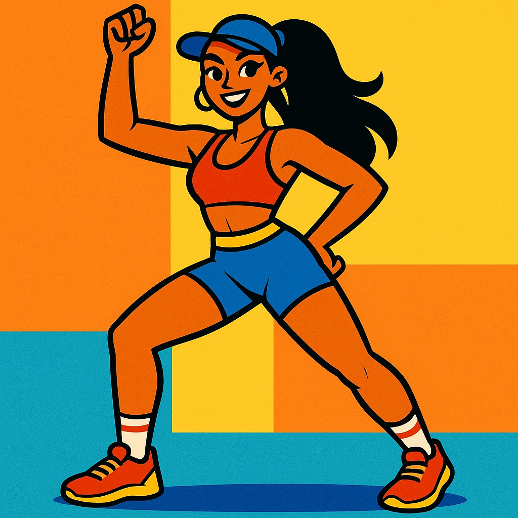 hot girl, sporty style, energetic stance, athletic wear, bright and fun emoji