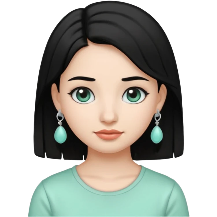 A girl emoji wearing  silver colour jhumka and light mint green colour tshirt with dark black hair emoji