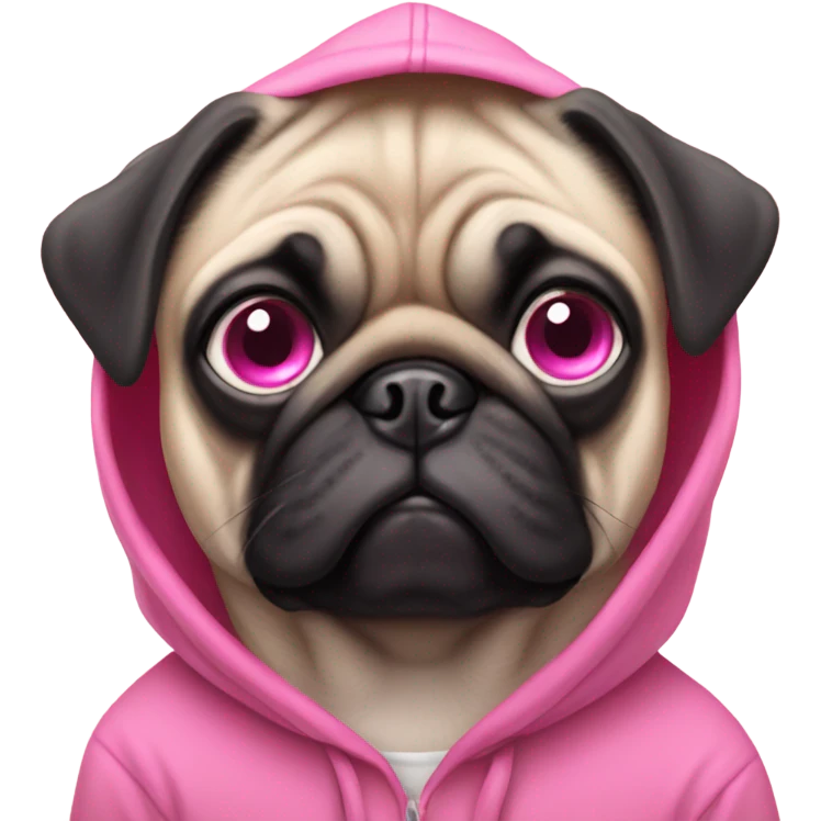 Pug with pink eyes wearing a pink hoodie emoji