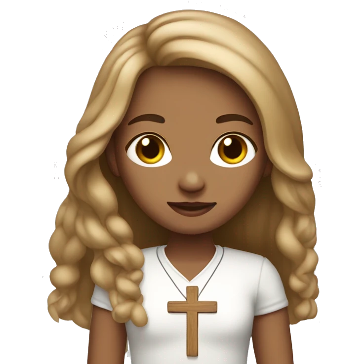 Christian fair skinned girl with light brown long hair and a cross necklace  emoji