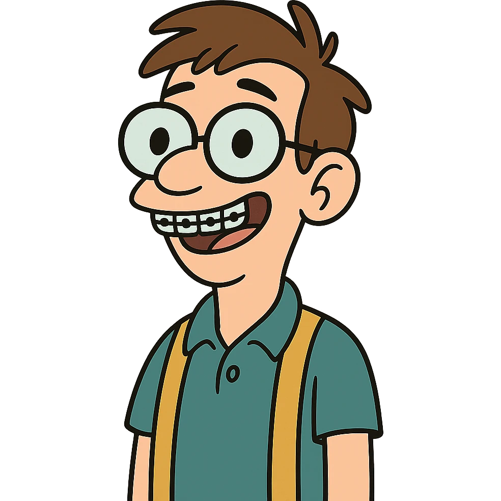 flat toon style dorky person with braces and big glasses emoji