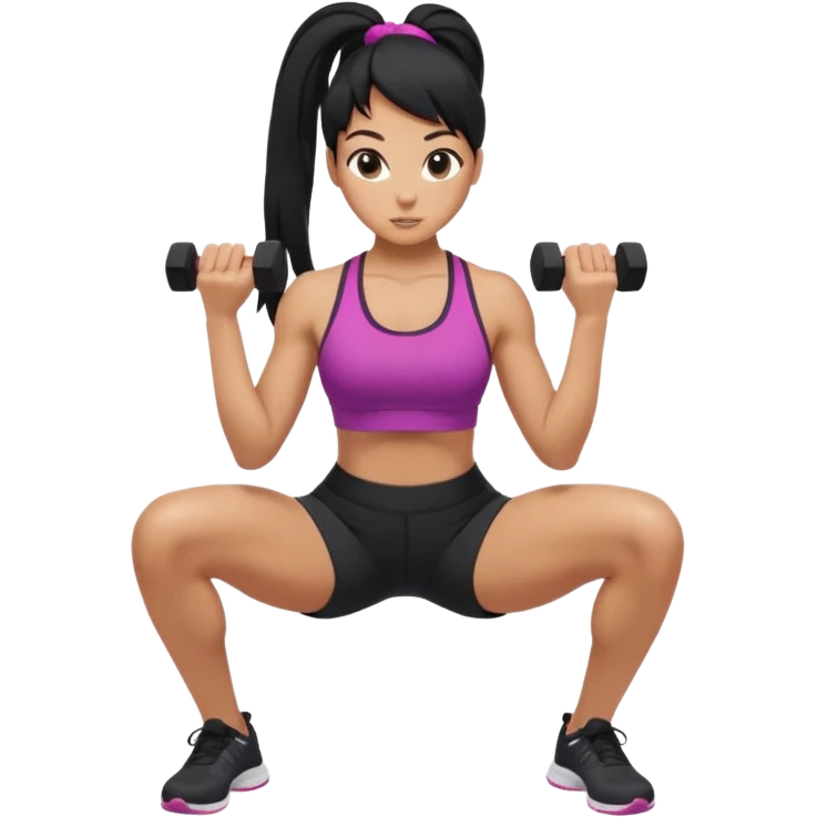 Women with long black ponytail doing a squat emoji